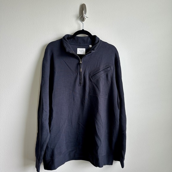 Billy‎ Reid Sweater Mens 2XL Dark Navy Quilted Half Zip Pullover Pocket Casual - Picture 1 of 7